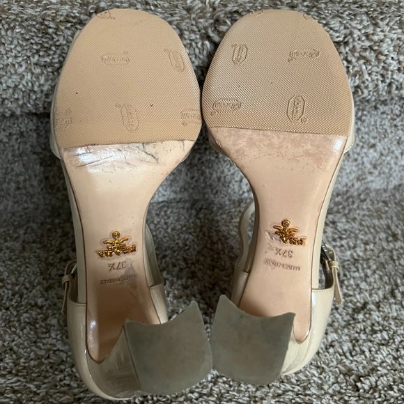 Prada Women's Cream Patent Leather Strap Shoes. - Picture 11 of 13